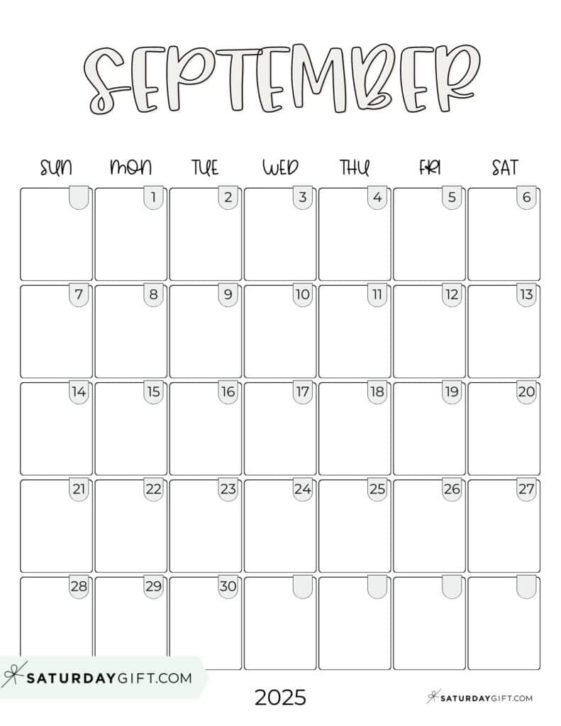 September 2025 Calendars - 23 Cute Free Printable Pdfs | Saturdaygift intended for September 2025 Calendar Homemade Gifts