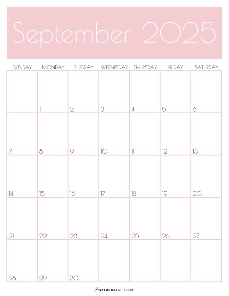 September 2025 Calendars - 23 Cute Free Printable Pdfs | Saturdaygift intended for September Calendar 2025 Page Printable