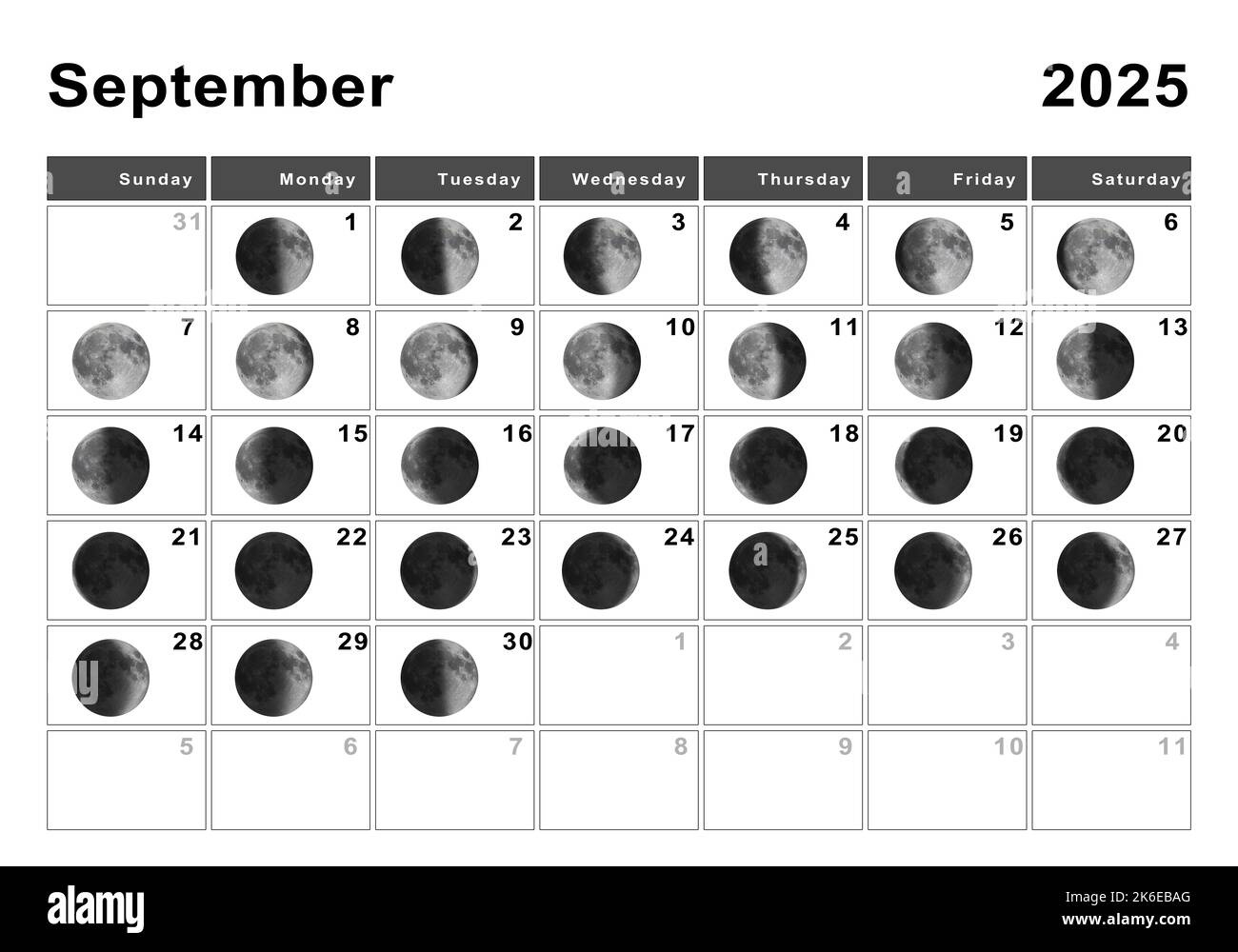 September 2025 Lunar Calendar, Moon Cycles, Moon Phases Stock in Moon Phases September 2025