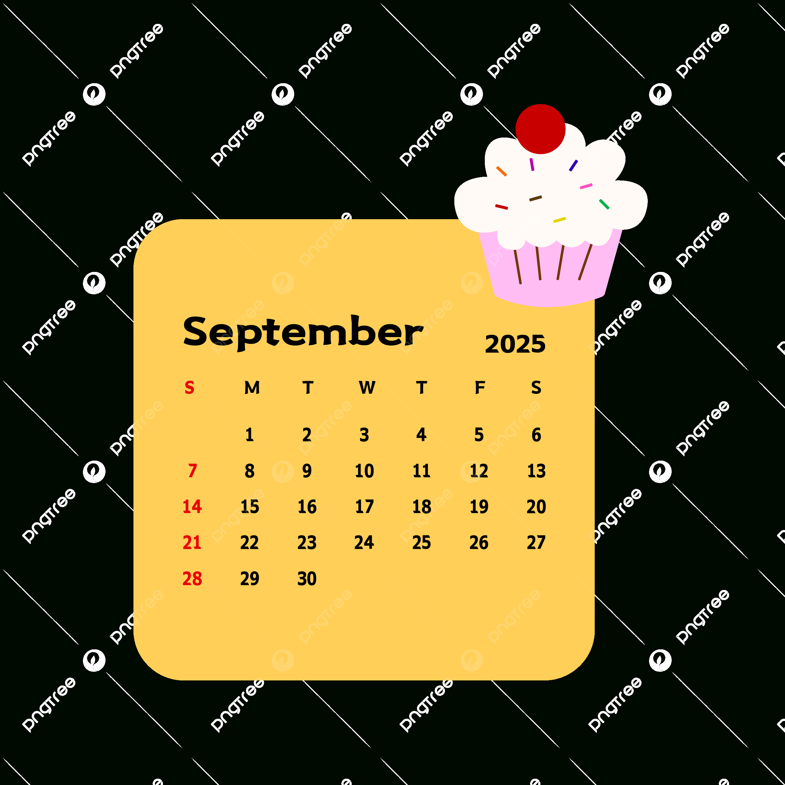 September 2025 Monthly Calendar With Cartoon Cake Vector, Cake with regard to September 2025 Clipart