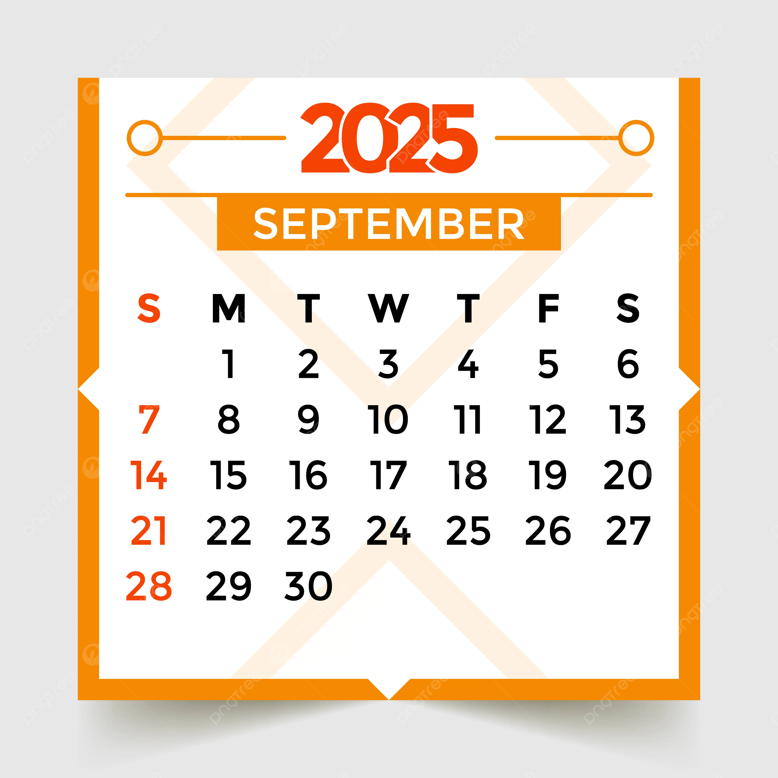 September Month 2025 Calendar Orange Vector Template Download On in September 2025 Calendar Graphic