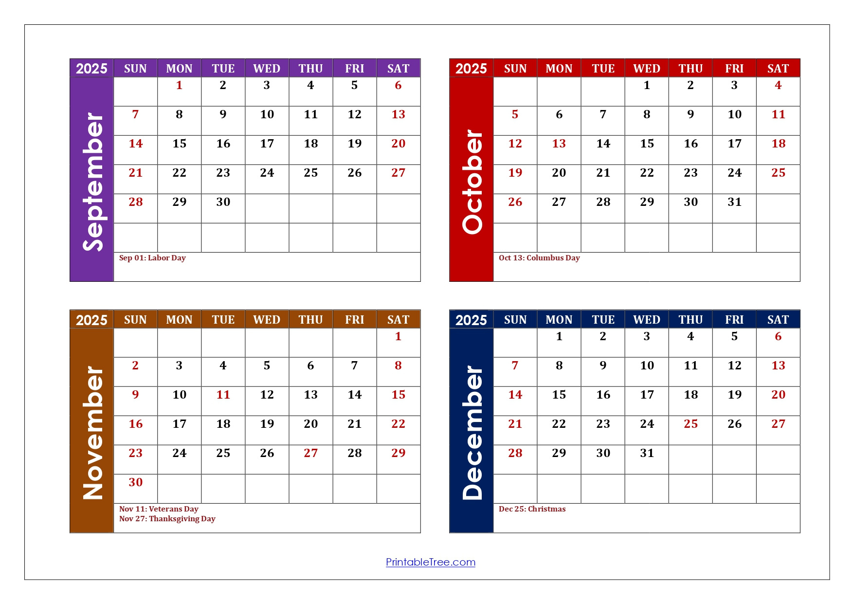 September To December 2025 Calendar Printable Pdf | Four Months with regard to Monthly Calendar September 2025 Through December 2025