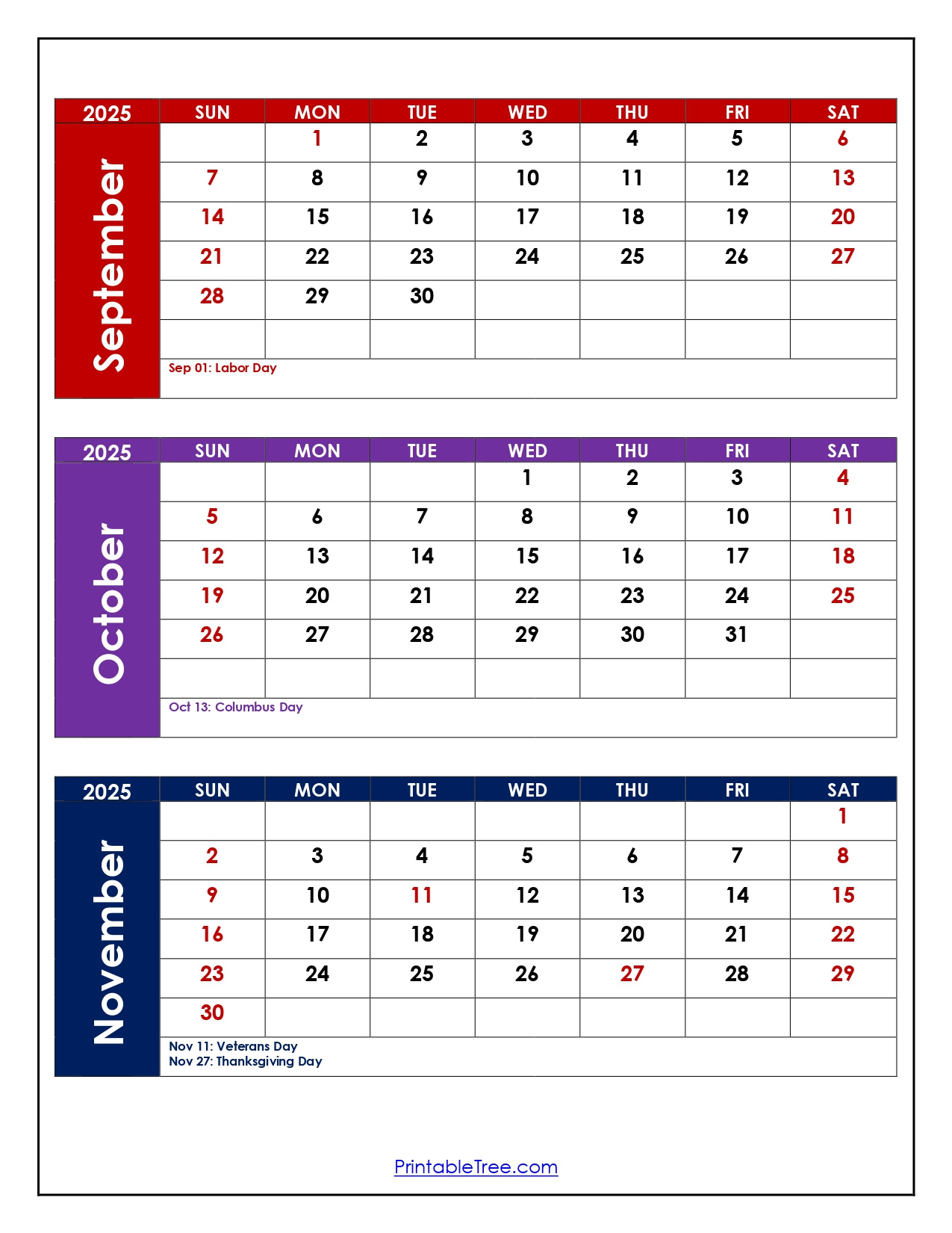 September To November 2025 Calendar Printable Pdf | Three Months regarding September October November 2025 Calendar