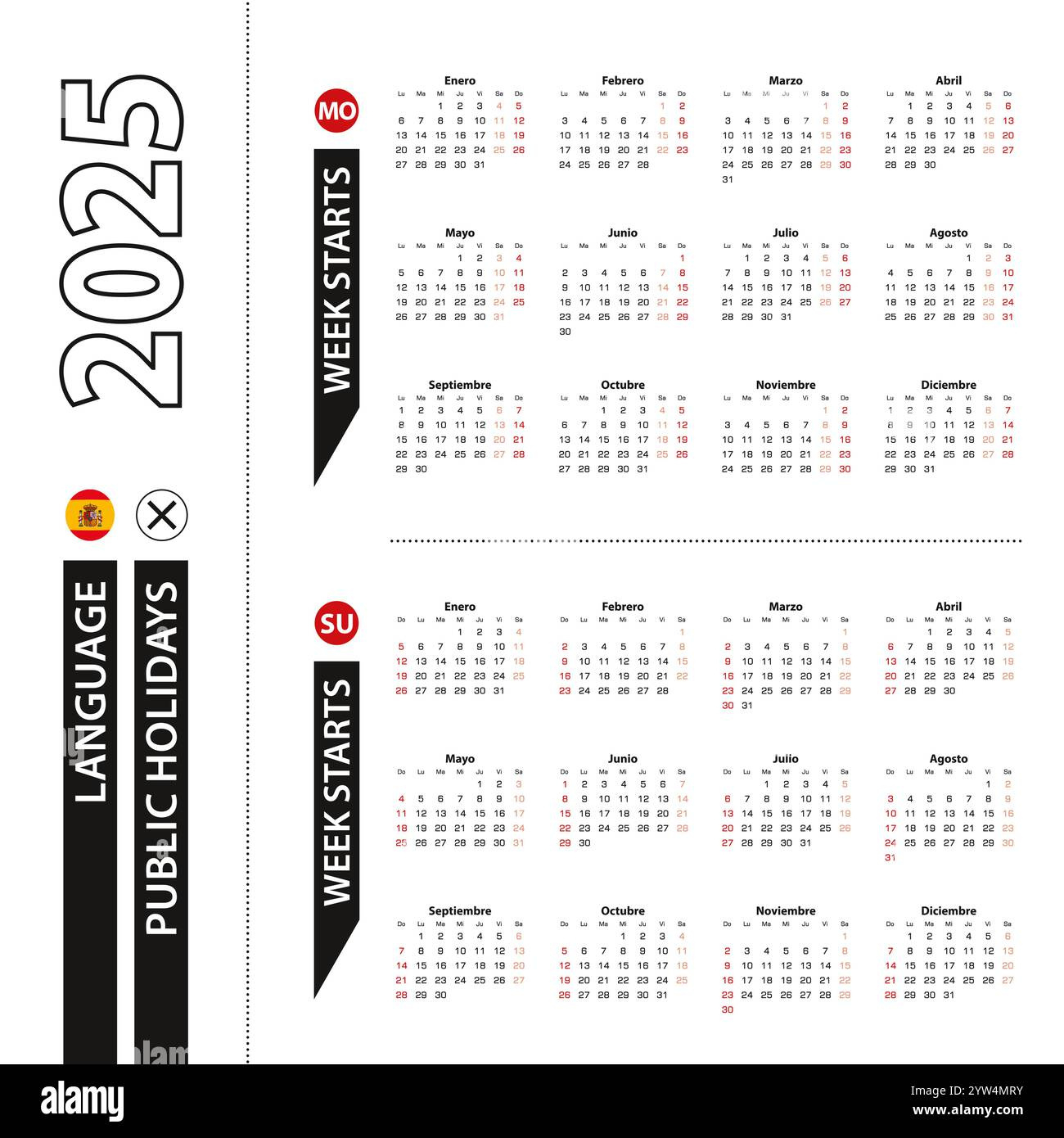 September Vector Flat Daily Calendar Hi-Res Stock Photography And for September 2025 Calendar in Spanish