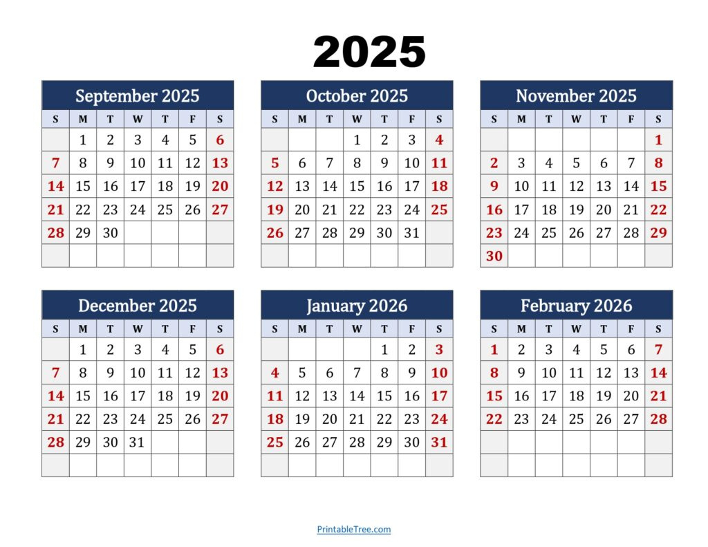 Six Month Calendar 2025-2026 Printable Pdf- 6 Months Calendar intended for May to September 2025 Calendar