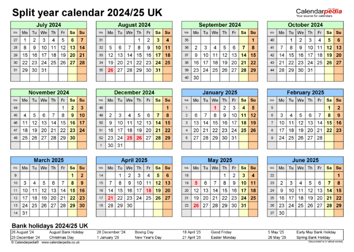 September 2024 to September 2025 Calendar Printable