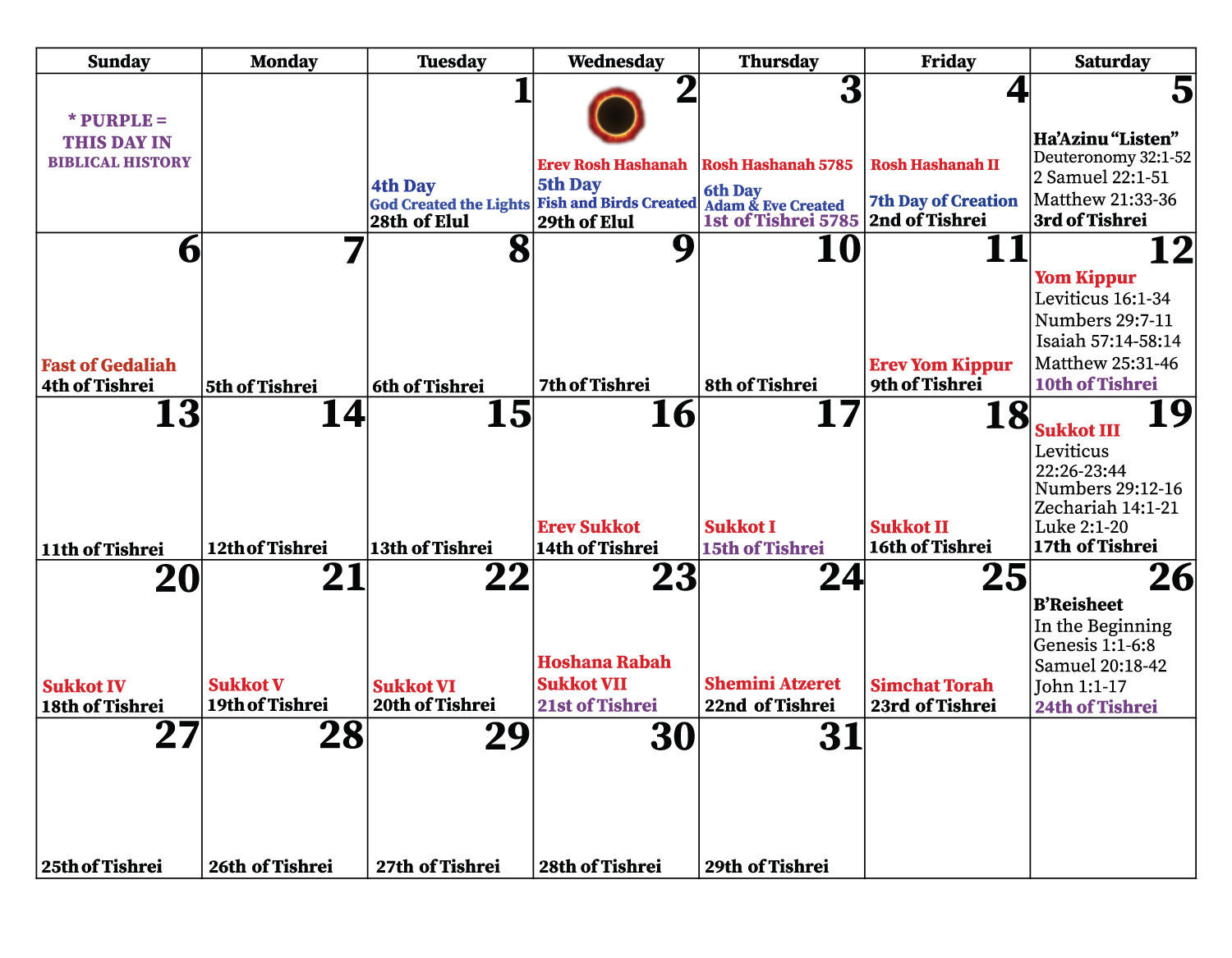 2024-2025 The Heavens Declare Biblical Printed Calendar with October 2025 Hebrew Calendar