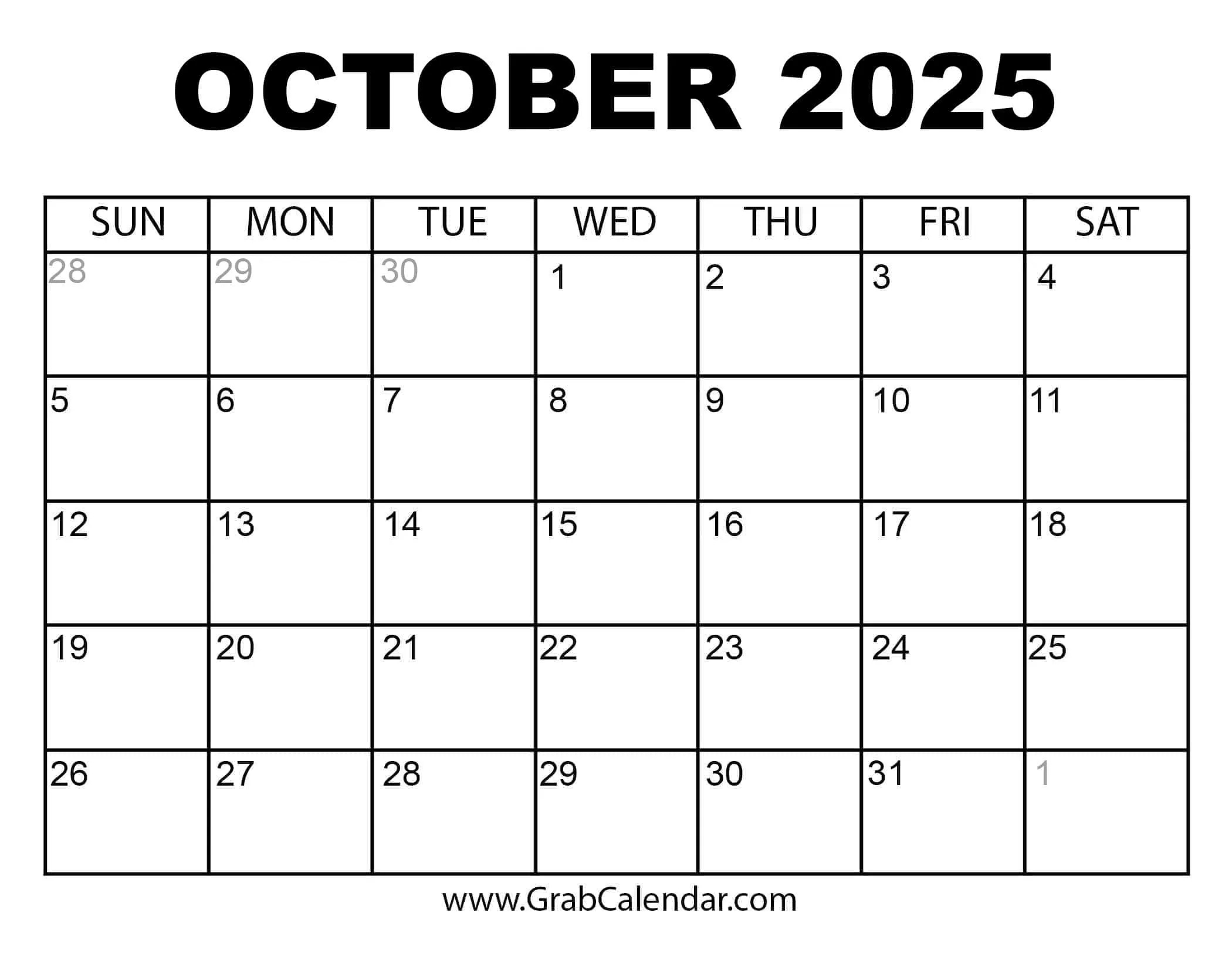 2025 Calendar - Grab Calendar within October 2025 Calendar Missing Days