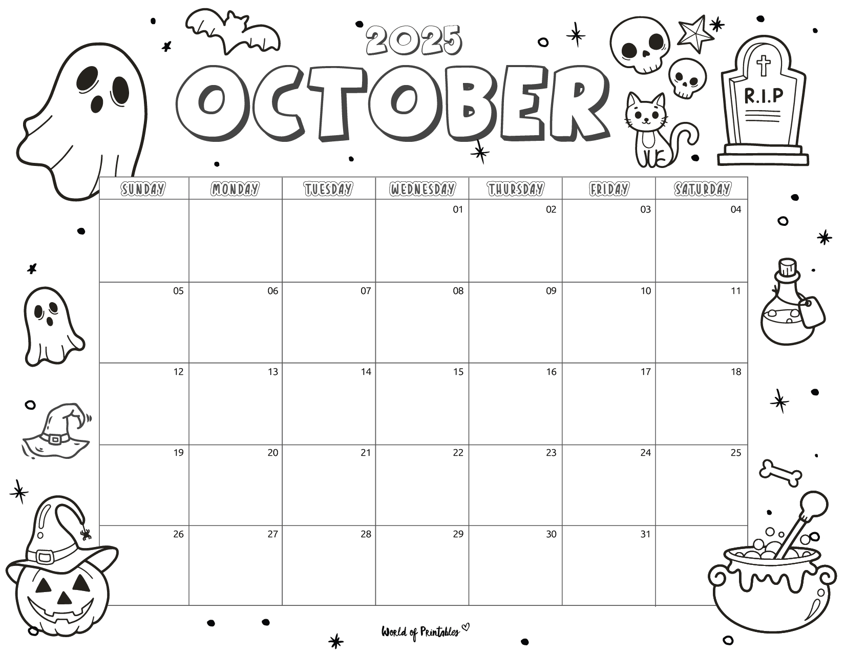 2025 Coloring Calendar - Free Printables - World Of Printables regarding October Calendar 2025 Coloring Page