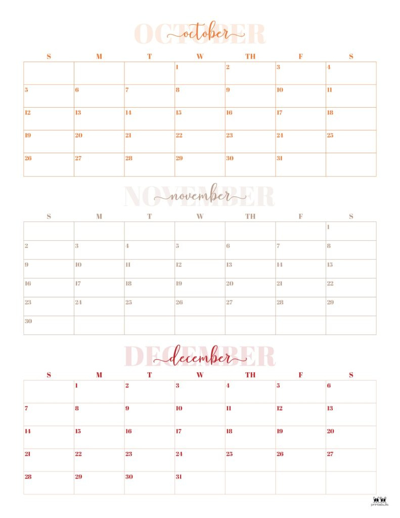 2025 Three Month/Quarterly Calendars - 36 Free Cals | Printabulls throughout 3 Month Calendar September October November 2025