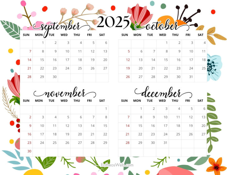September October November December 2025 Calendar