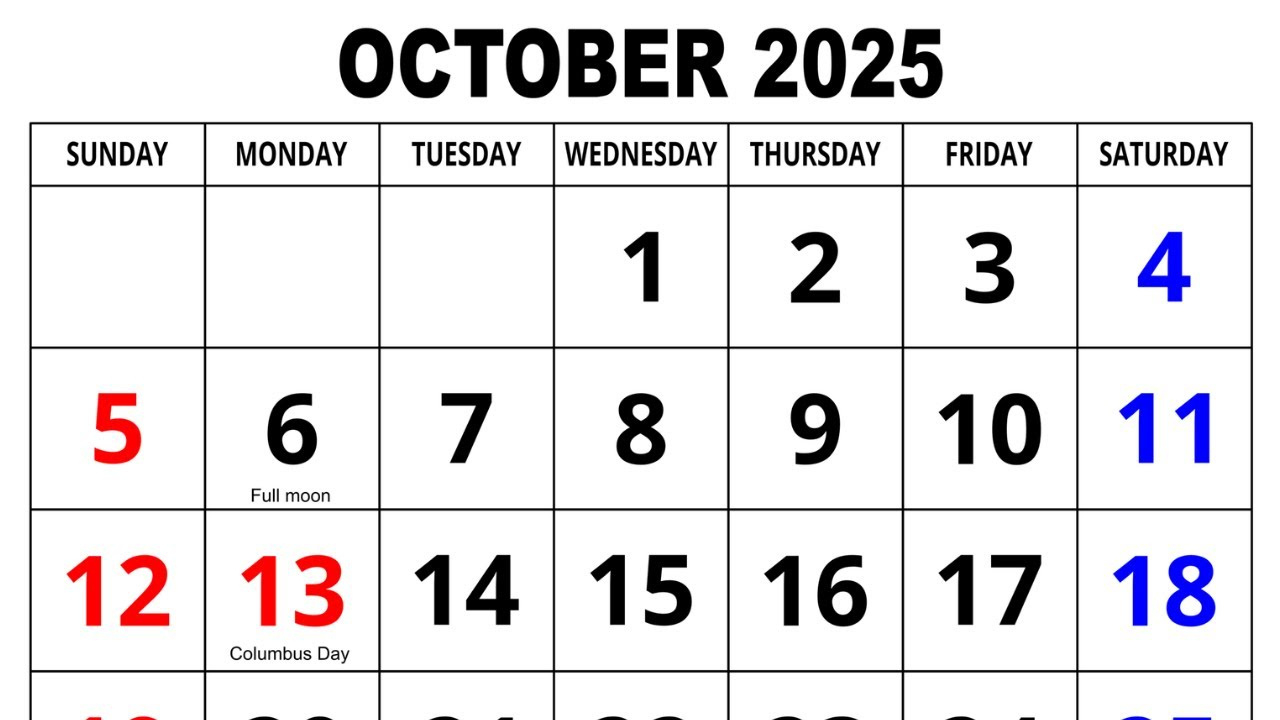 Calendar October 2025 | October Calendar 2025 With Holidays | October 2025 Calendar | Calendar 2025 for Show October 2025 Calendar