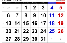 Calendar October 2025 Uk With Pdf, Excel And Word Templates intended for 2025 October Calendar Photo