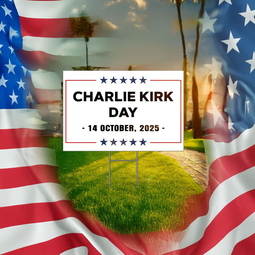 Charlie Kirk National Day 14 Oct 2025 Yard Sign - Charlie Kirk Flag in October 14 National Day 2025