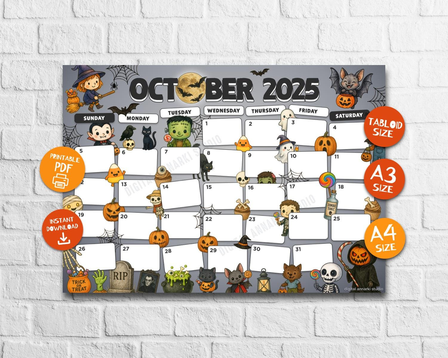Cute &amp;amp; Spooky October 2025 Calendar – Halloween Printable Wall throughout Orangetheory October Calendar 2025