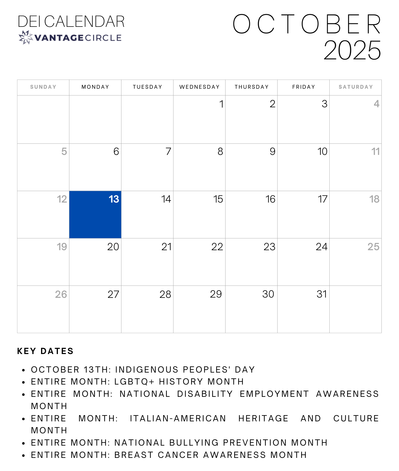 Dei Calendar 2025: Key Dates For Celebrating Diversity And regarding October Diversity Calendar 2025