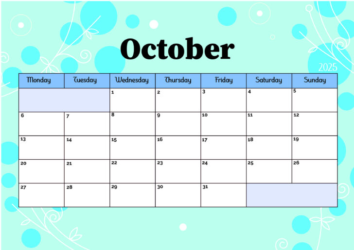 Open Calendar For October 2025