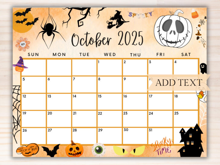 October Halloween Calendar 2025 Printable