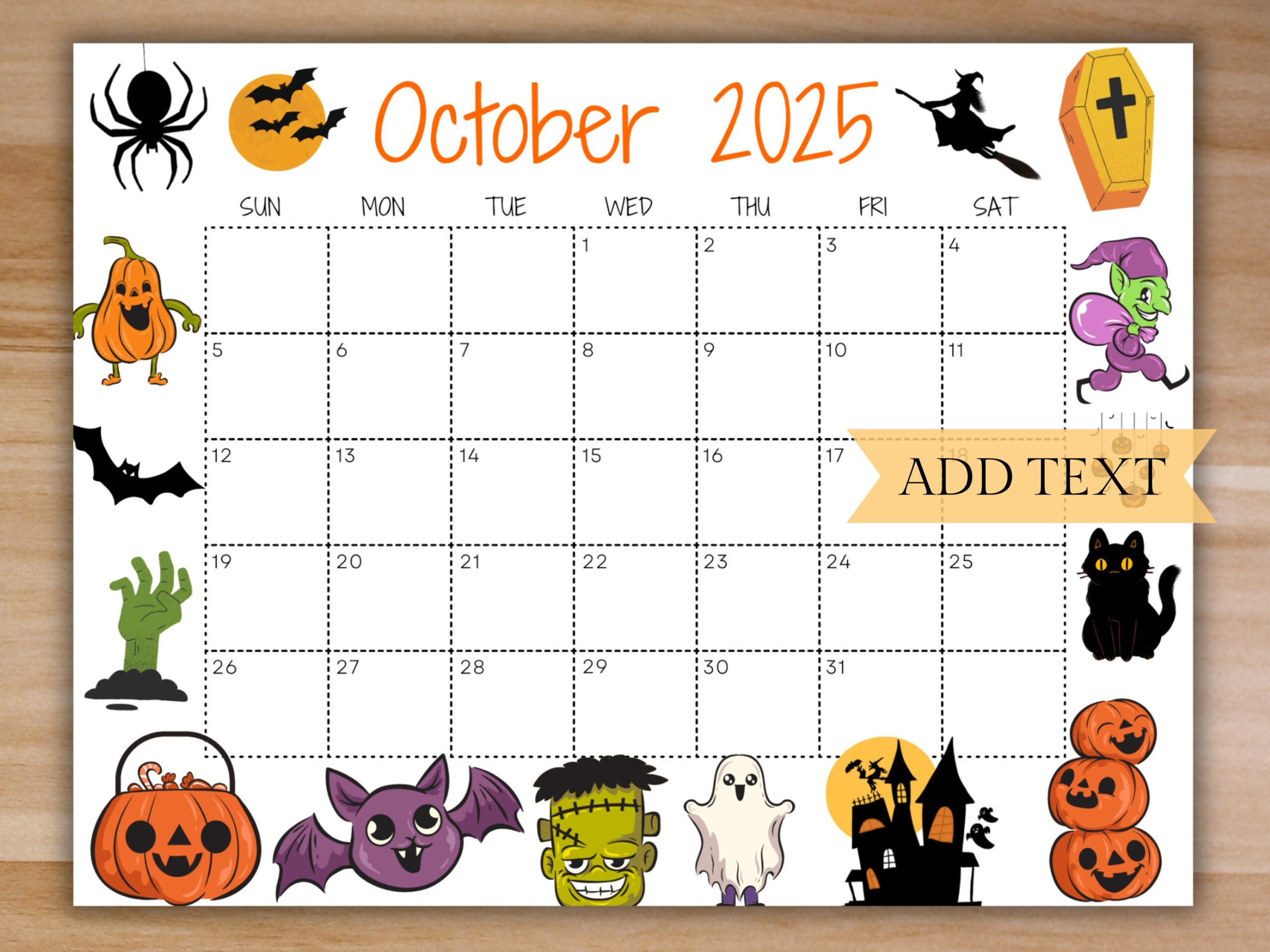 Editable October 2025 Calendar, Printable Spooky Halloween inside October 2025 Halloween Calendar