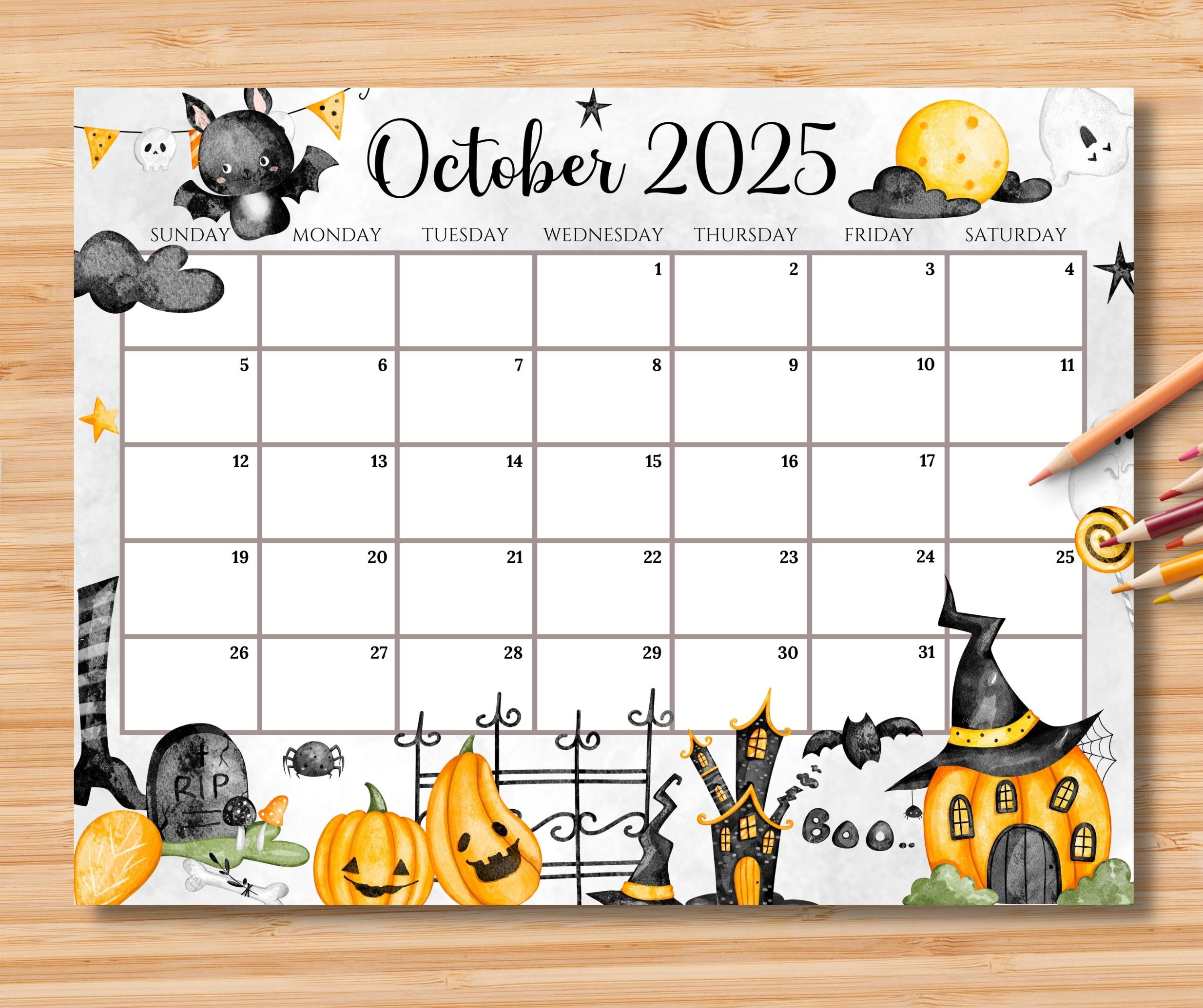 Editable October 2025 Calendar, Spooky Halloween Planner 2025 regarding October 2025 Calendar Halloween