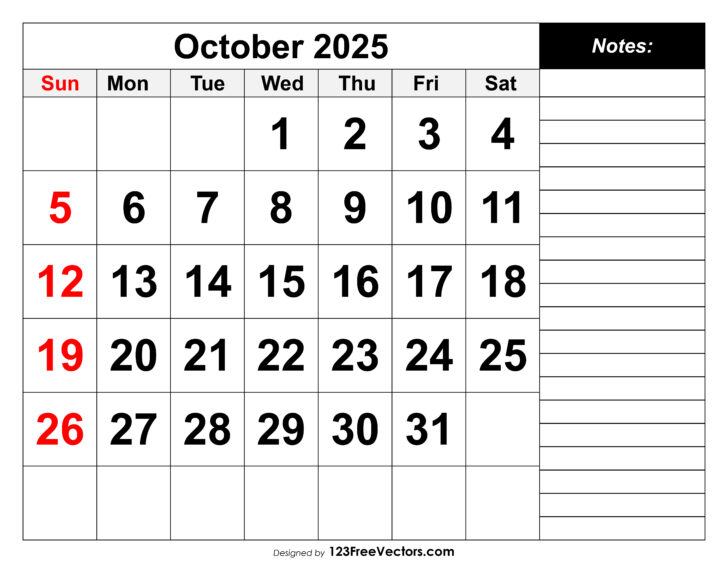 Year 2025 October Calendar