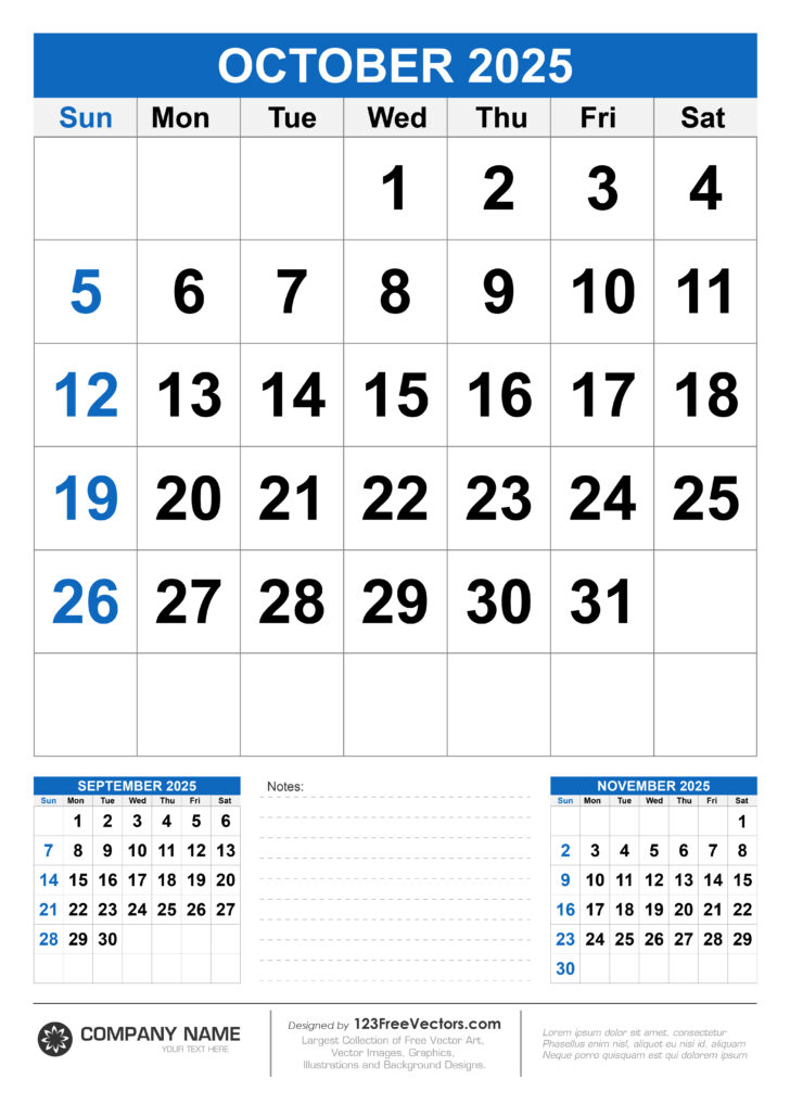 Calendar October 2025 with Holidays