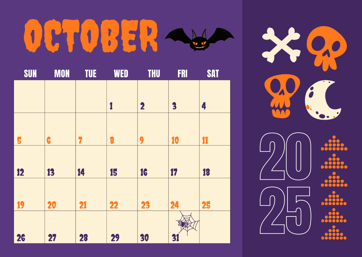 Free Modern October 2025 Halloween Calendar Template To Edit Online intended for October 2025 Calendar Halloween