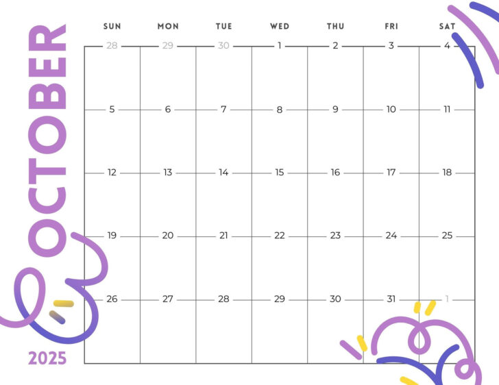 Month of October Calendar 2025 Template