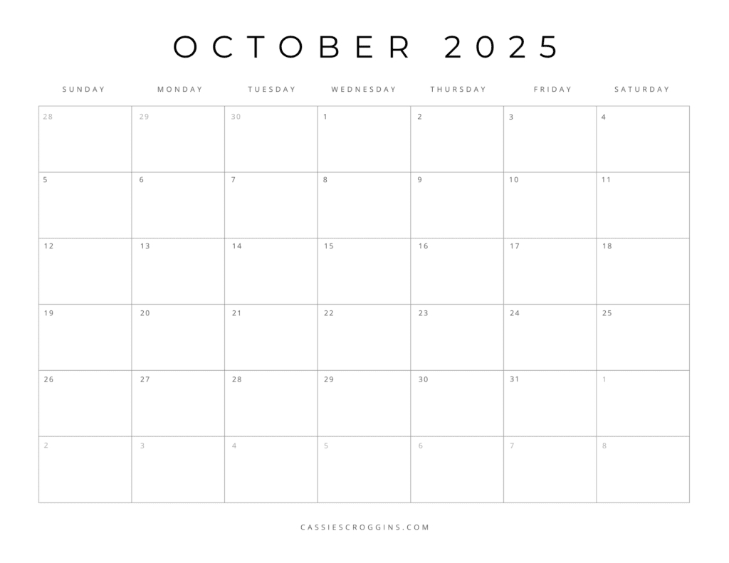 Free Printable 2025 Blank Calendar Templates (All 12 Months) inside October 2025 Calendar Missing Days