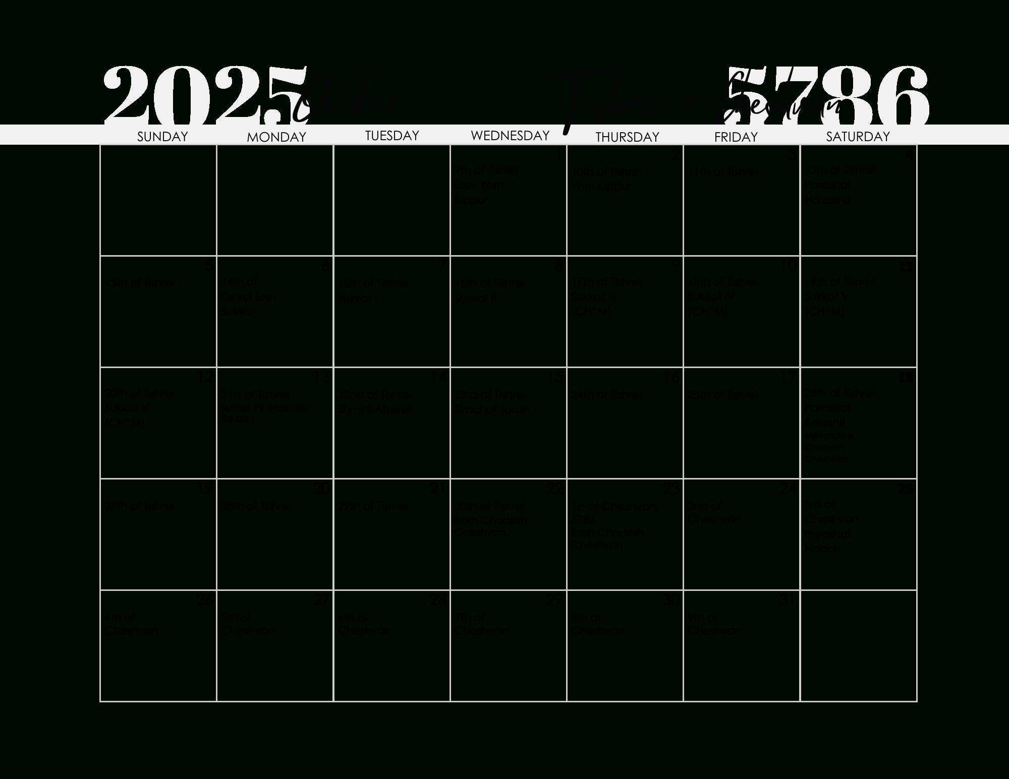 Free Printable Jewish Calendar 2024 And 2025 with regard to October in Jewish Calendar 2025