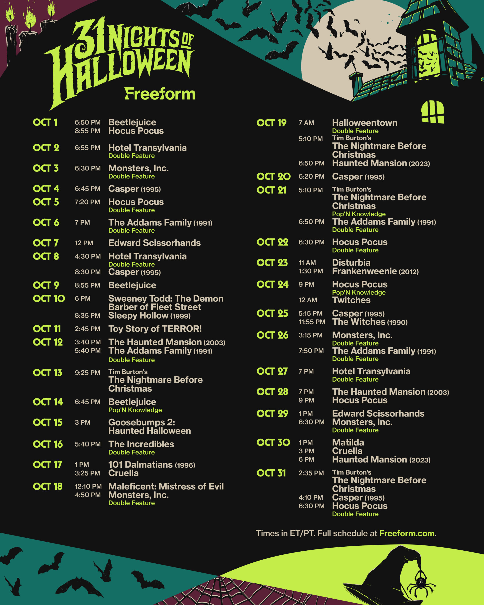 Freeform&amp;#039;S &amp;quot;31 Nights Of Halloween&amp;quot; Schedule 2025 | Freeform Updates for October Halloween Movie Calendar 2025