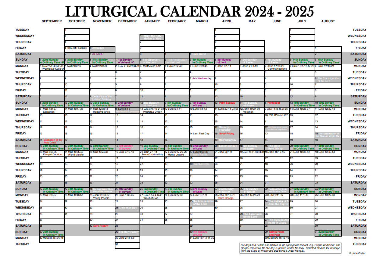 Liturgical Calendar - Our Lady Of Lourdes Primary School Rottingdean in October Saints Calendar 2025