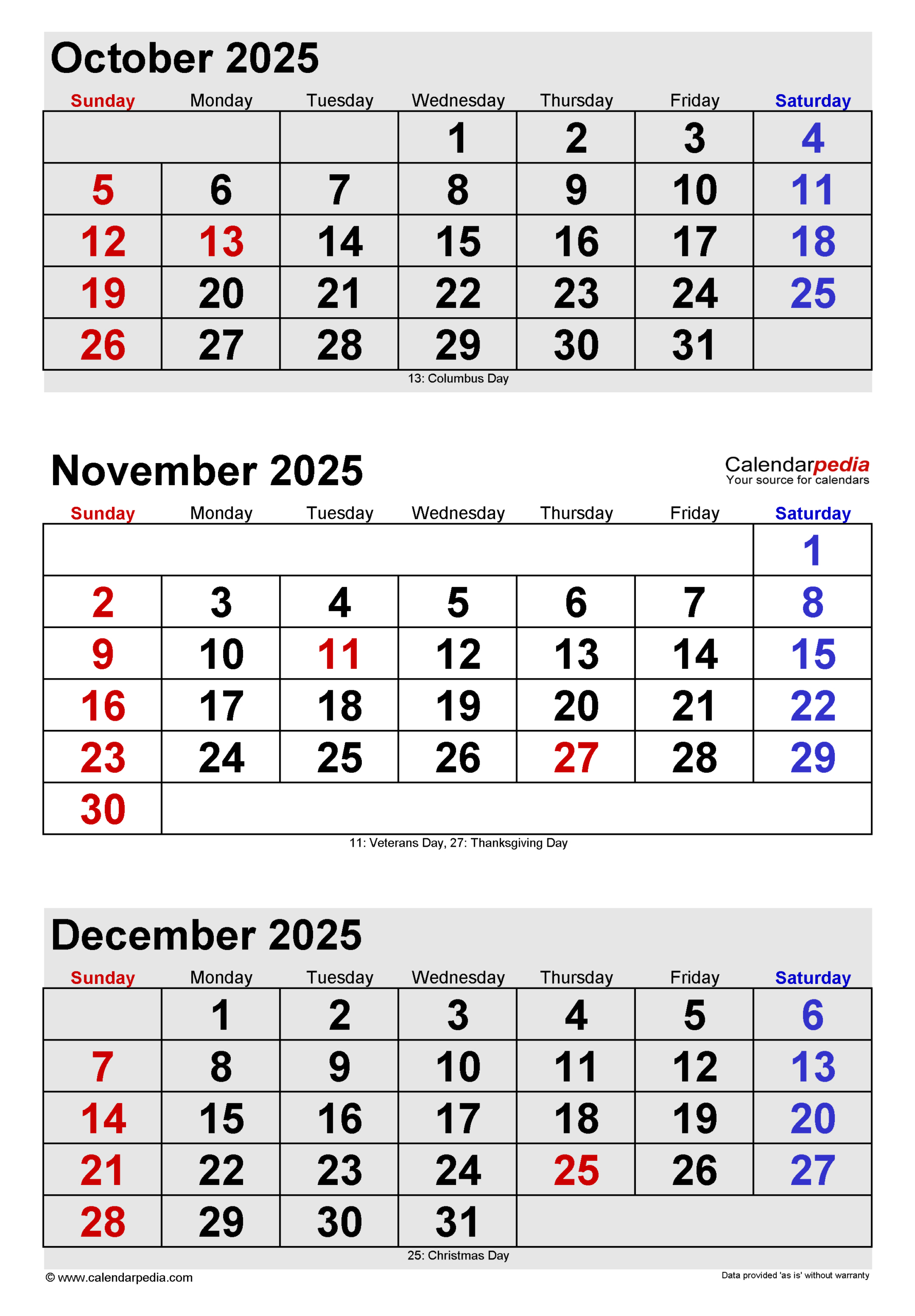 November 2025 Calendar | Templates For Pdf, Excel And Word within Calendar October November December 2025