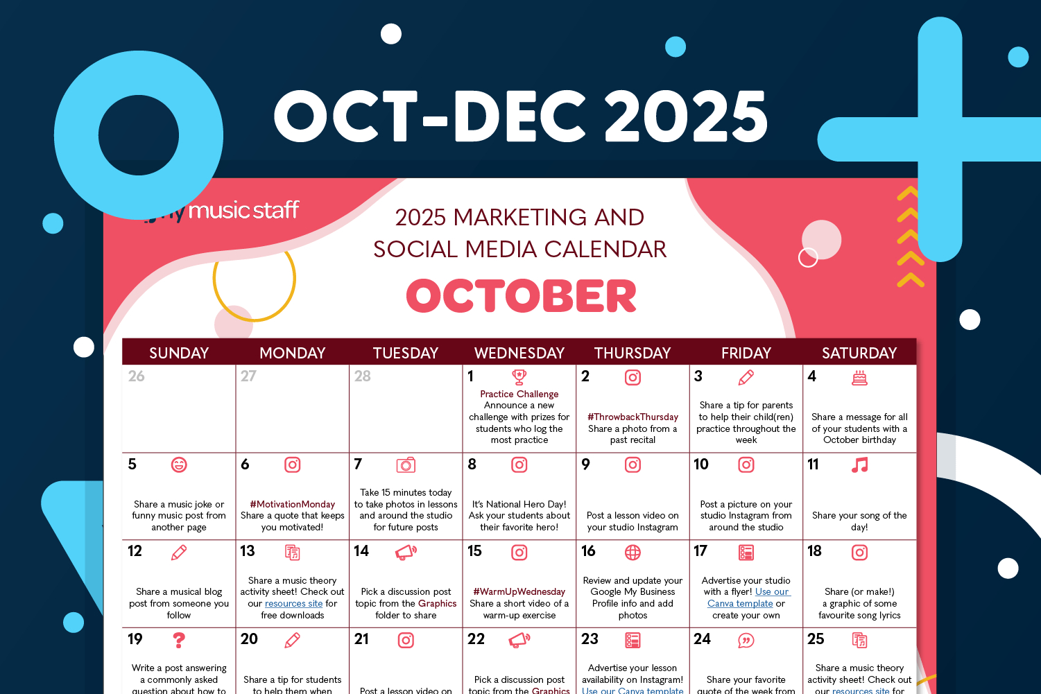 Oct-Dec 2025 Social Media Calendar – My Music Staff Resources pertaining to October Social Media Calendar 2025