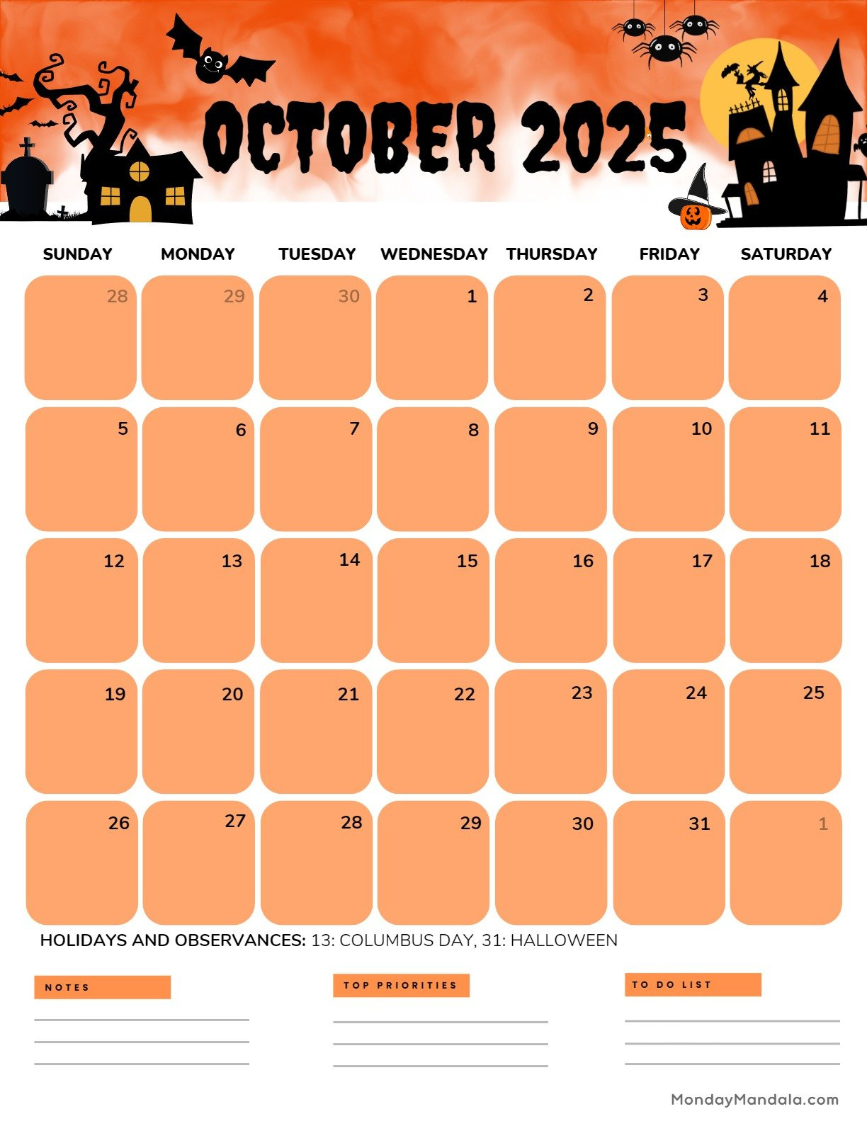 October 2025 Calendar (52 Free Pdf Printables) with regard to Show Me Calendar For October 2025