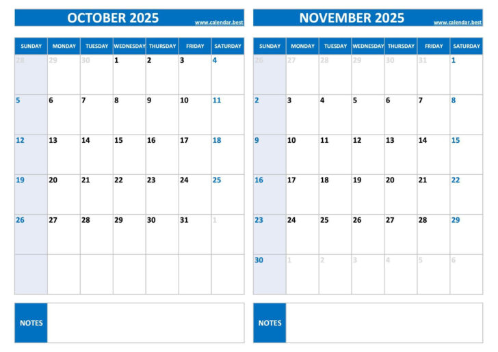 Calendar October and November 2025