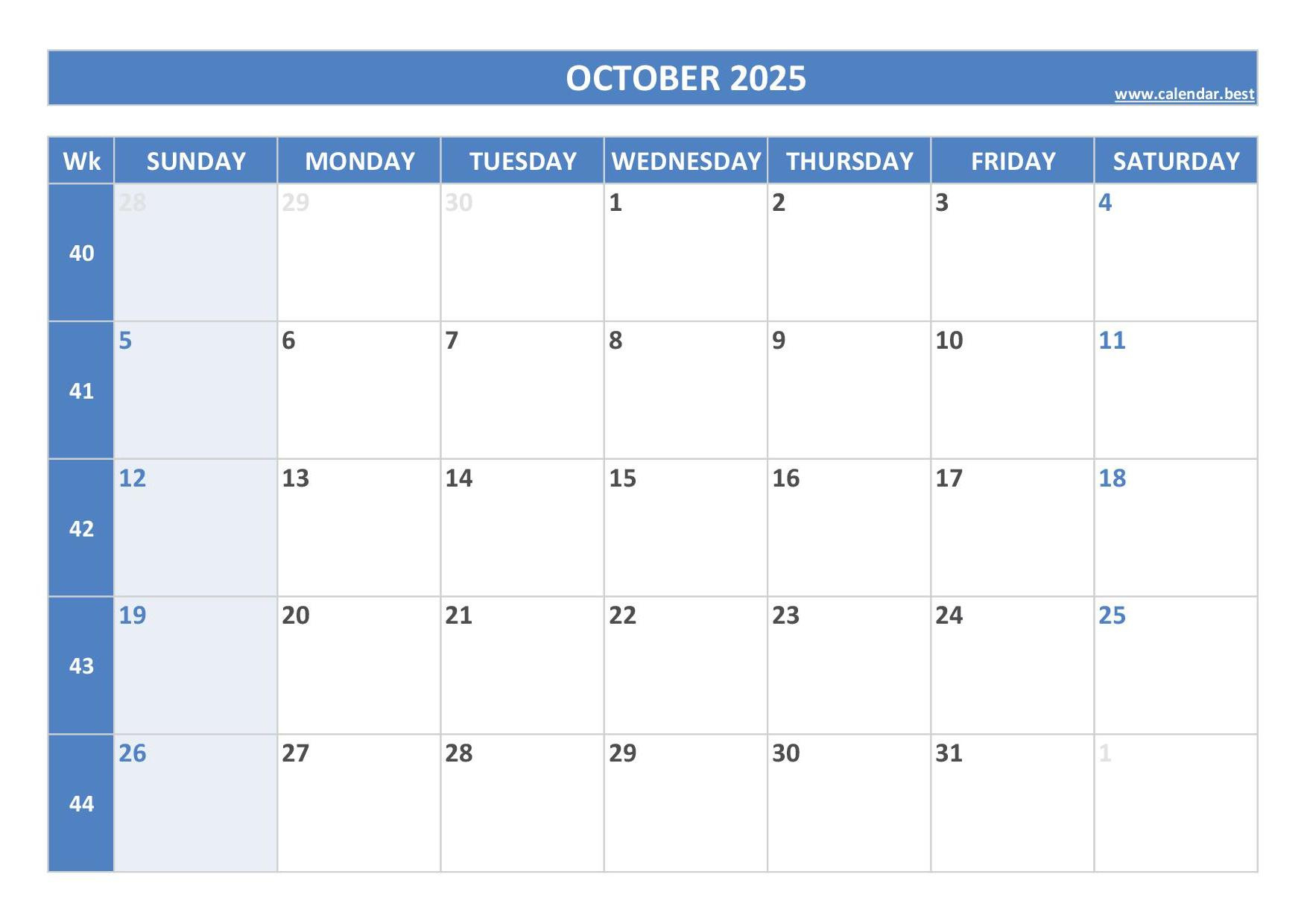 October 2025 Calendar -Calendar.best with Print October 2025 Calendar