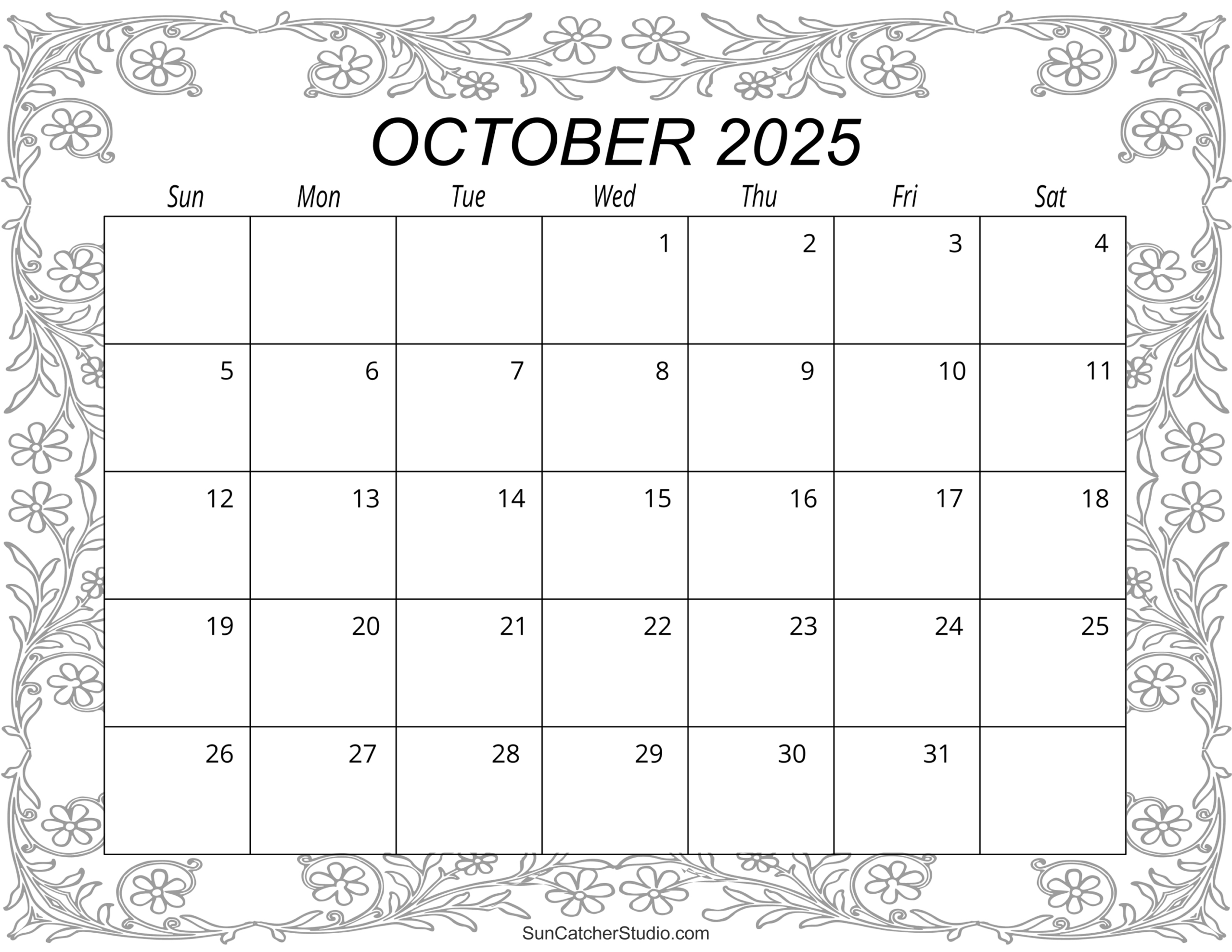 October 2025 Calendar (Free Printable) – Free Printables in October 2025 Calendar Coloring Page