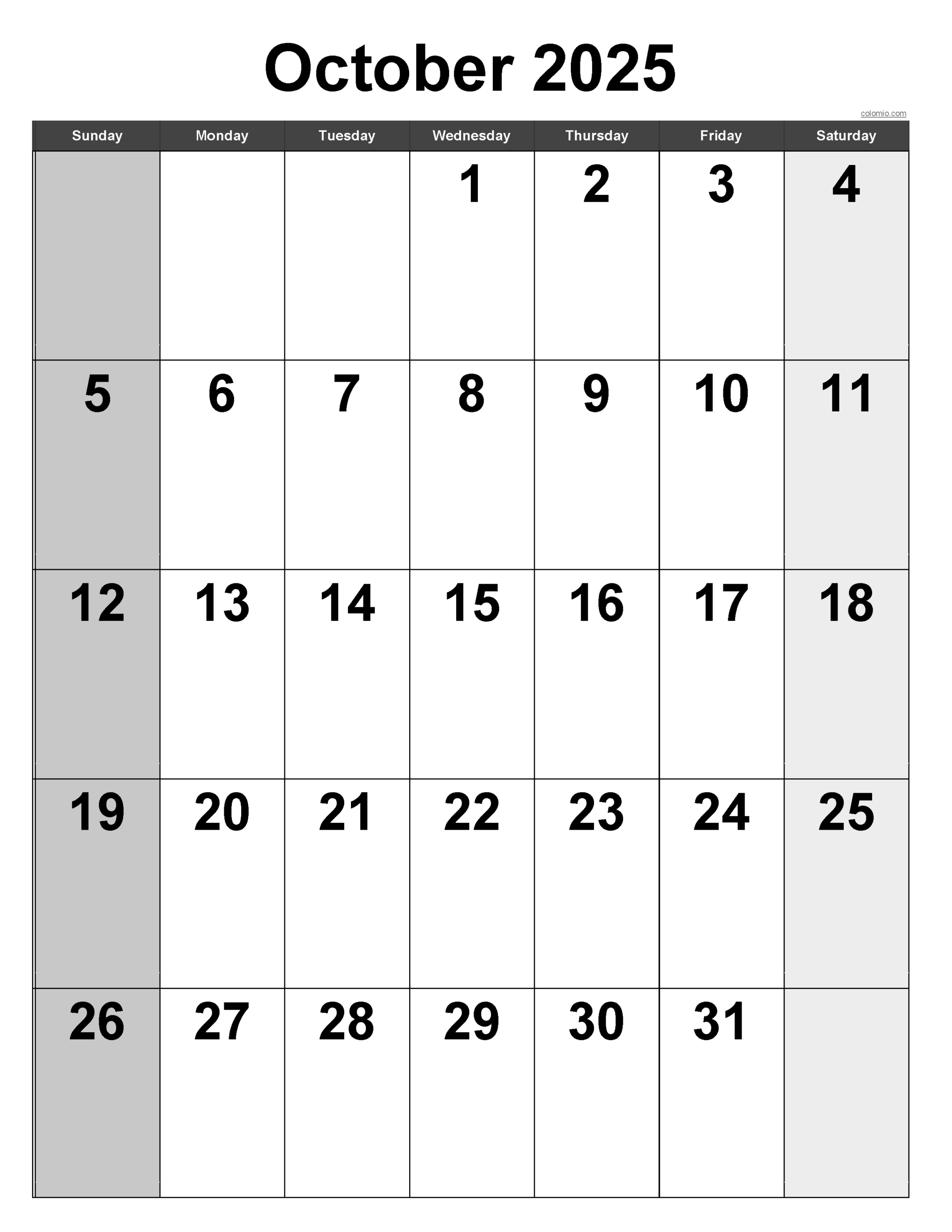 October 2025 Calendar | Free Printable Pdf, Xls And Png inside October 2025 Printable Calendar Portrait