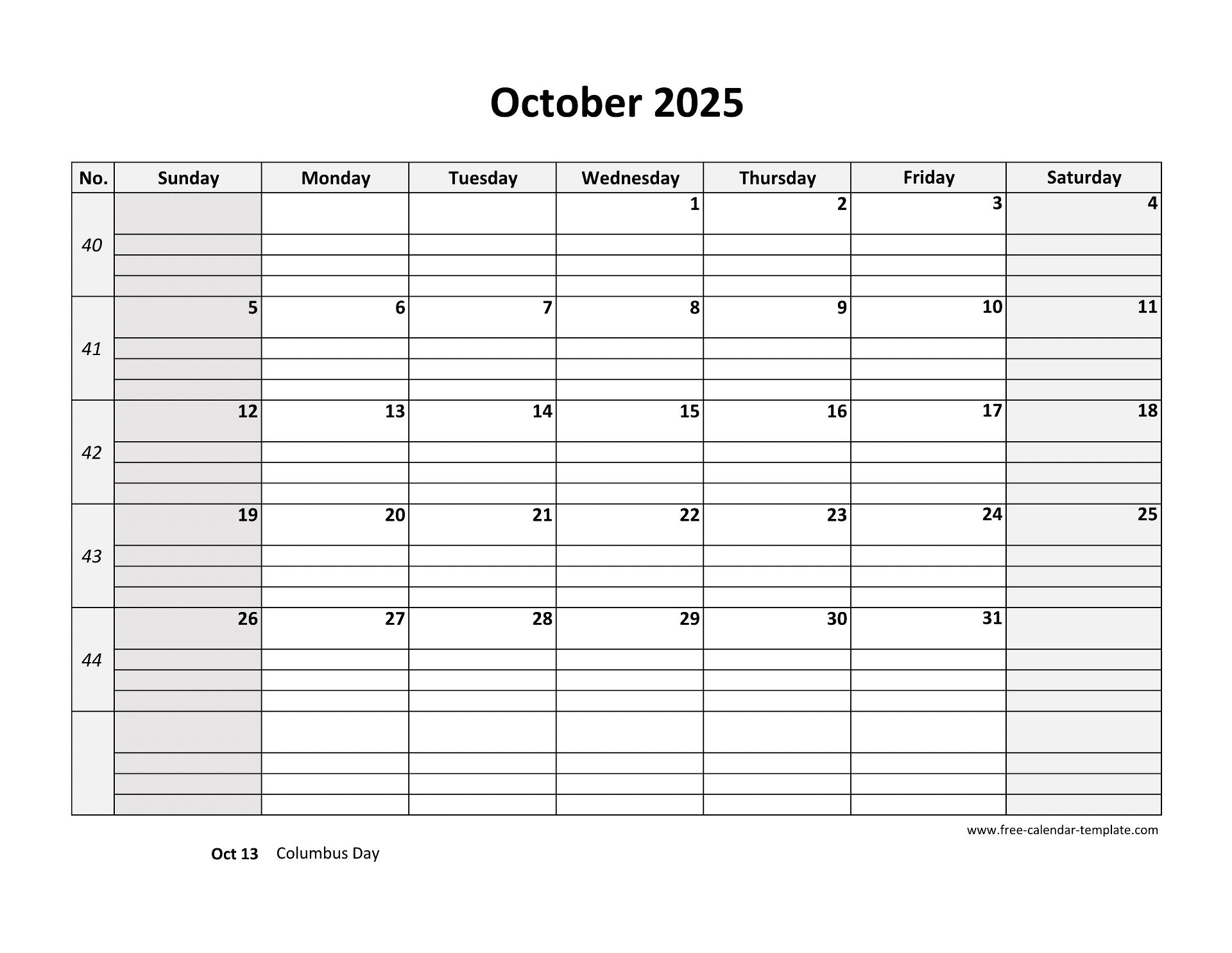 October 2025 Calendar Free Printable With Grid Lines Designed pertaining to October Printable Calendar with Lines 2025