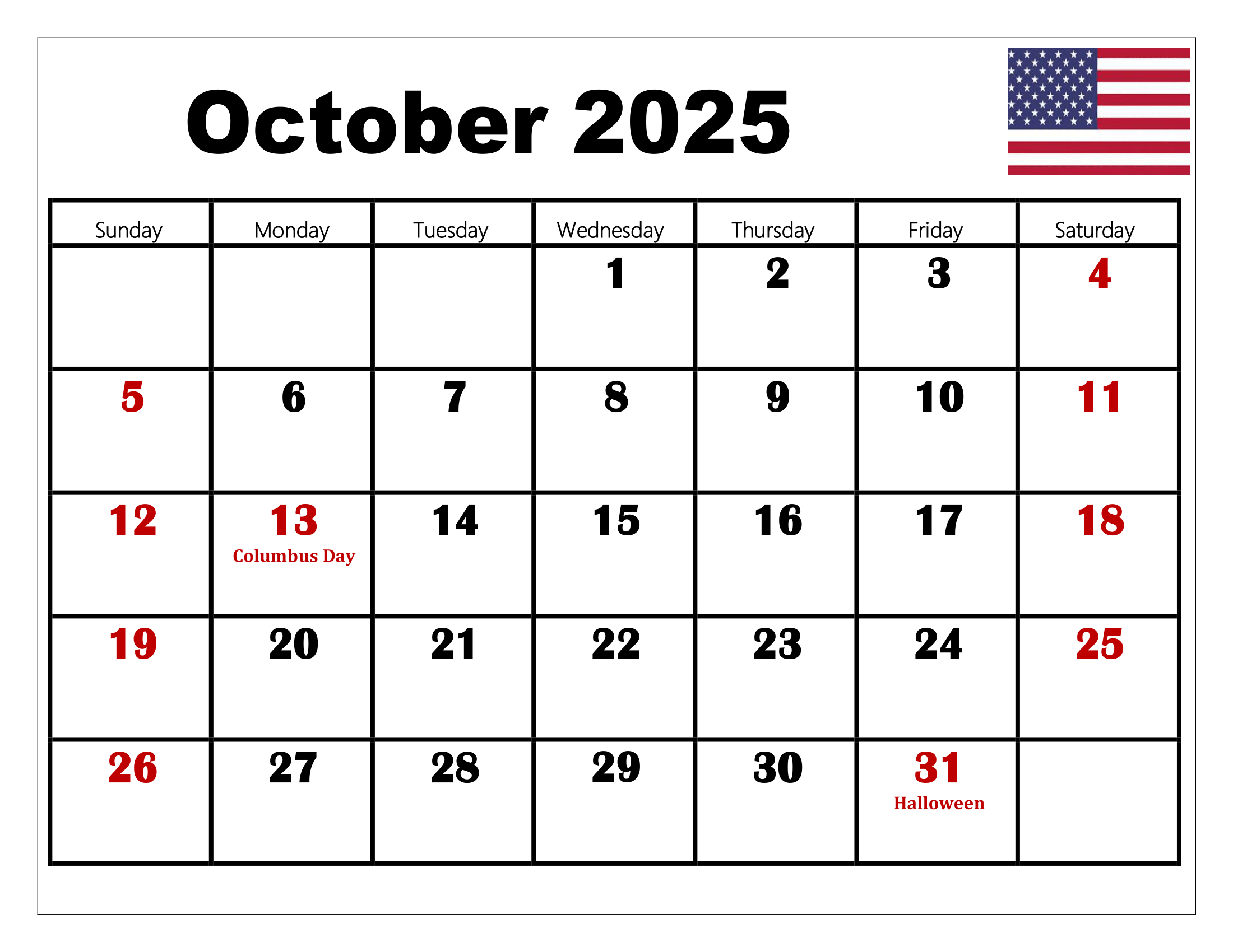 October 2025 Calendar Printable Pdf Template With Holidays pertaining to October 2025 Printable Calendar with Holidays