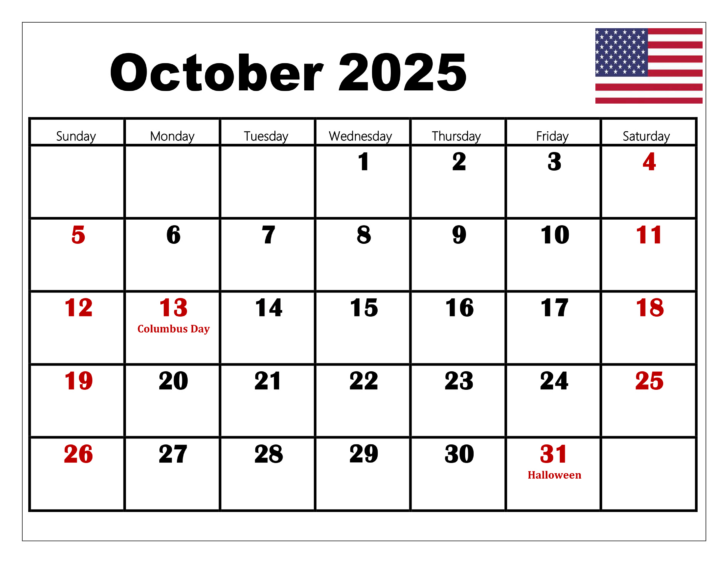 Free Printable October 2025 Calendar with Holidays