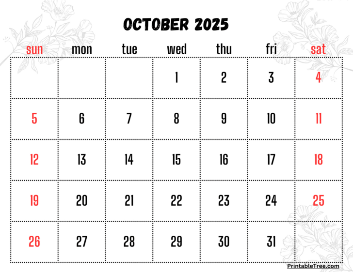 Printable October 2025 Calendar with Holidays