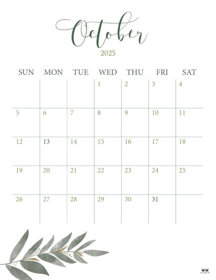 October Month Printable Calendar 2025 October Month Printable Calendar 2025