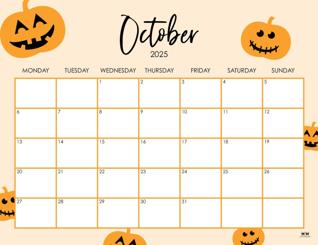 October 2025 Calendars - 107 Free Printables | Printabulls inside October 2025 Halloween Calendar