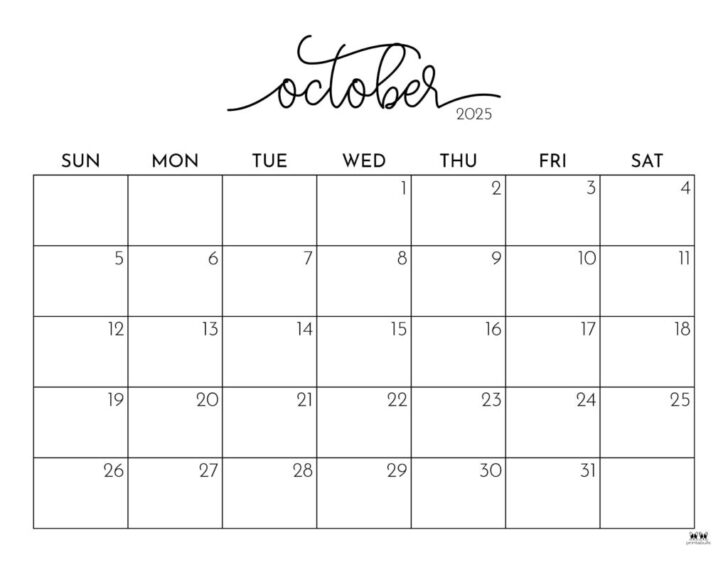 Printable 2025 October Calendar