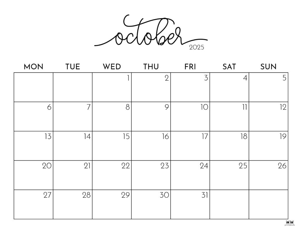 October 2025 Calendars - 107 Free Printables | Printabulls throughout Cute Printable October 2025 Calendar