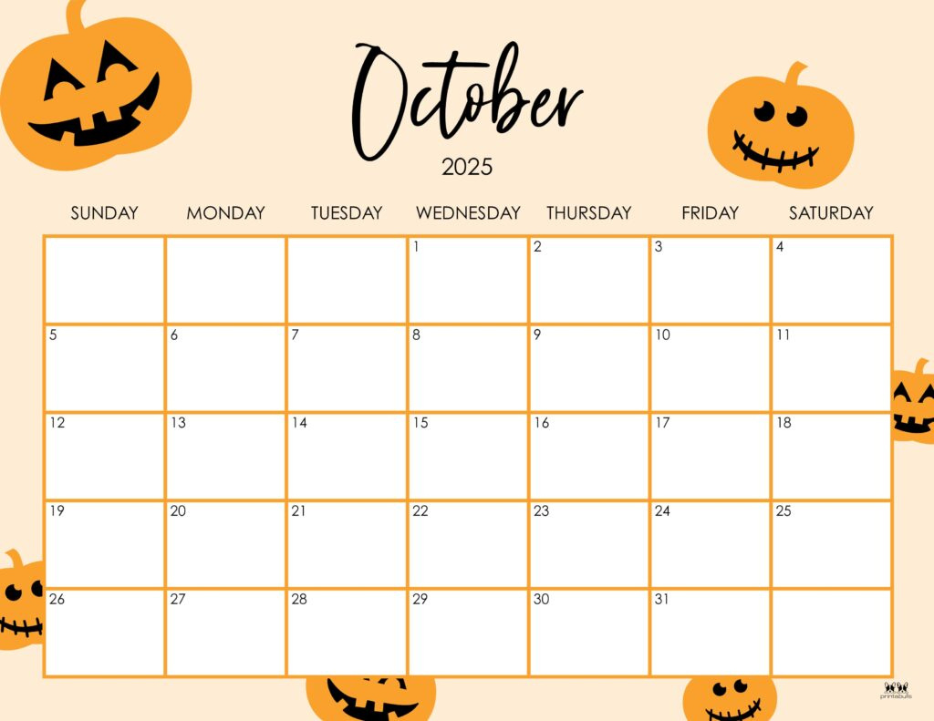 October 2025 Calendars - 107 Free Printables | Printabulls with Halloween October 2025 Calendar Printable