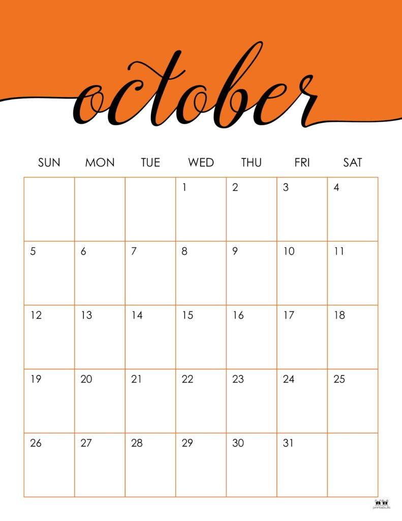 October 2025 Calendars - 107 Free Printables | Printabulls with October 2025 Calendar Portrait