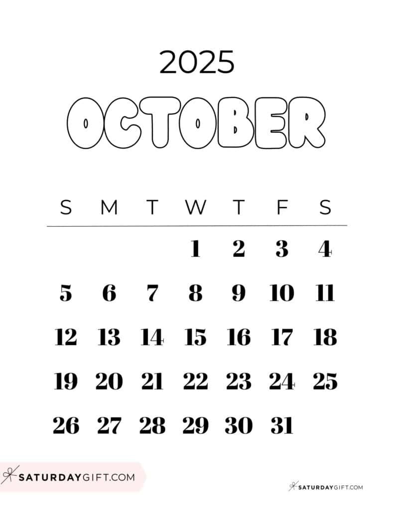 October 2025 Calendars - 23 Cute Free Printable Pdfs | Saturdaygift pertaining to October Fun Calendar Ideas 2025